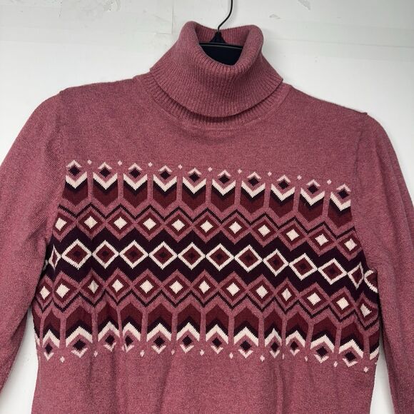 L.L. Bean Women’s Medium Maroon Fair Isle Turtleneck Sweater Pullover Knit - Picture 6 of 9